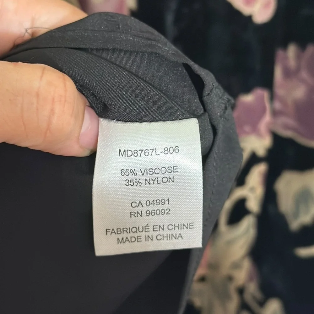 Massimo Fabbro Italy Black Velvet Shift Dress Floral Burnout Dark Fairy Size 4 - Picture 6 of 7